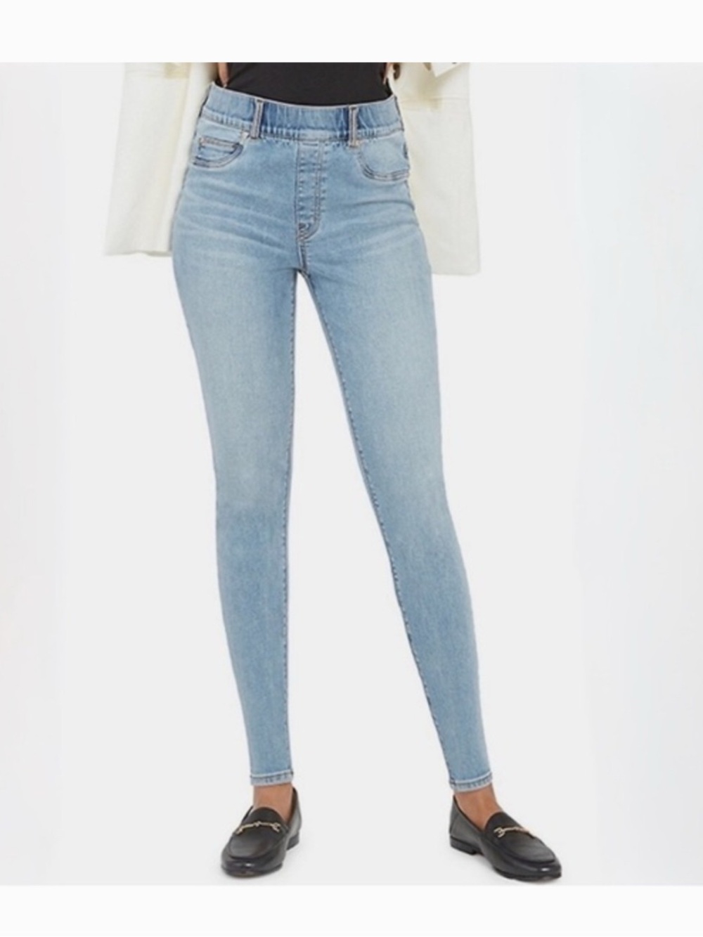 SPANX Light Wash Skinny Jeans Size Small Pull On Shaping Denim Ankle Length